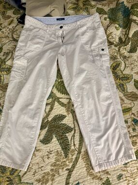 Tommy Hilfiger White Cotton Pants with Blue Striped Waistband